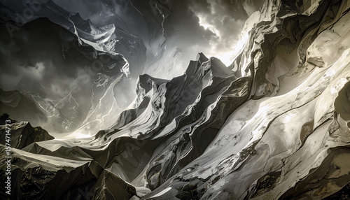 paysage fantastique texturé de roche grise et jaune doré