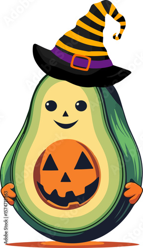 Cute avocado character ready for halloween celebration 


