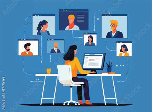 Remote Team Collaboration Virtual Meeting Illustration