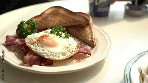 Wallpaper Mural Delicious Breakfast: Sunny-Side Up Egg with Crispy Bacon and Toast Torontodigital.ca