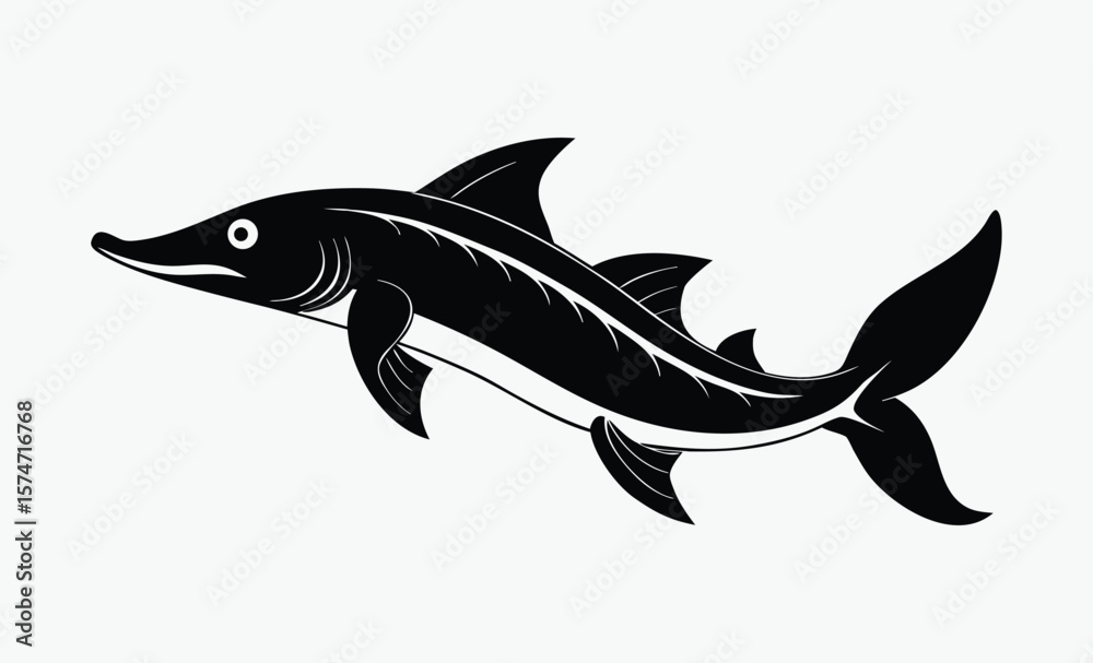 Fototapeta premium lake sturgeon silhouette, lake sturgeon line art silhouette vector illustration 