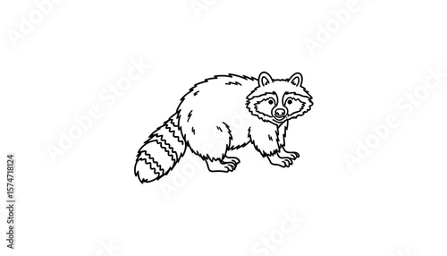 Raccoon outline for coloring page with stripes and playful stance  