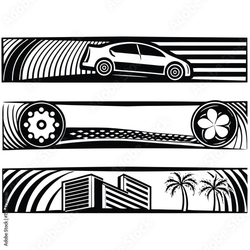 Black and white classic car vector illustration for auto transport and sport race