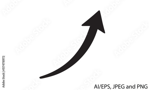 A simple black arrow curves upwards on a clean white background