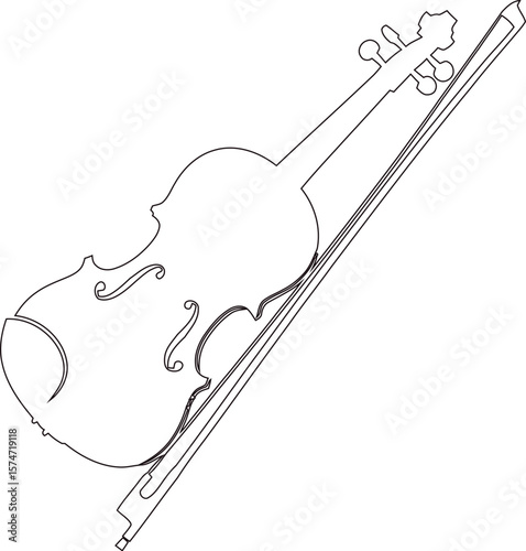 White silhouette of a violin with a bow on a dark blue background illustration