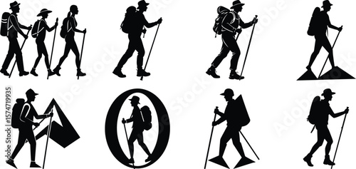 Hiking Silhouette Bundle Set  On White Background