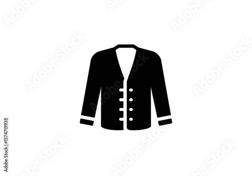 Black formal jacket with white buttons and cuff details isolated on white background