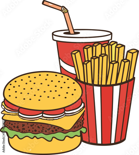 Cartoon Cheeseburger French Fries Soda Combo Meal