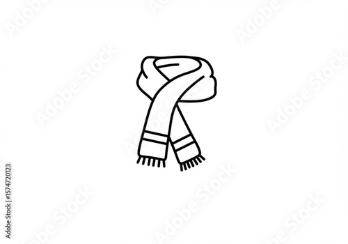 Simple black and white line drawing of a cozy winter scarf with fringe