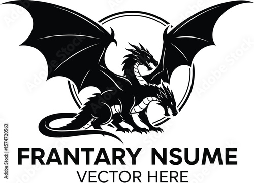 Two headed dragon with wings spread inside a circle on a white background image