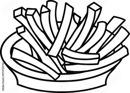 Line Art Illustration of French Fries in a Basket
