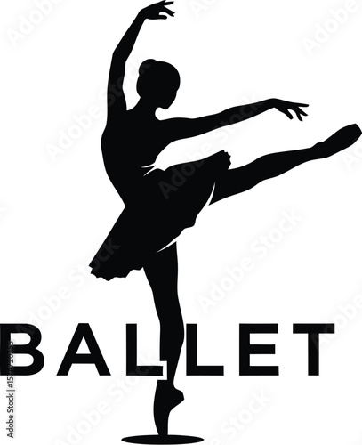 Silhouette of a ballerina in a graceful pose with the word ballet underneath her