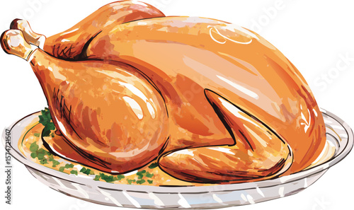 Roasted Chicken on a Serving Platter Thanksgiving Dinner