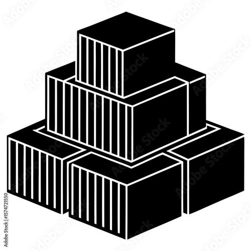 Stacked isometric blocks abstract black and white silhouette vector illustration