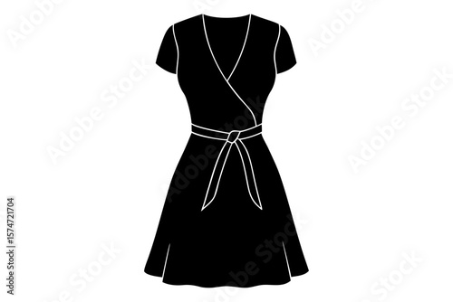 Elegant wrap dress with belt silhouette vector illustration