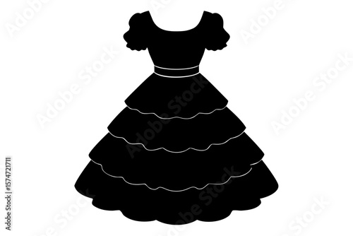 Elegant layered dress fashion apparel clothing silhouette vector illustration