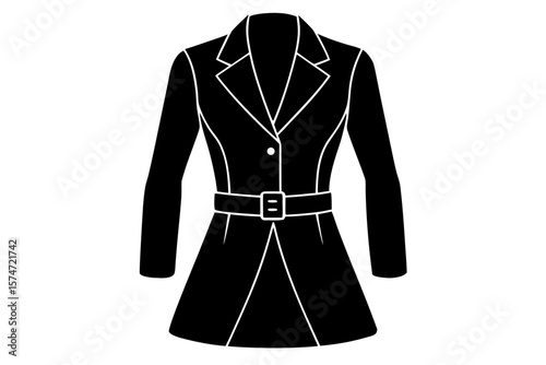Elegant woman belted coat fashion apparel silhouette vector illustration