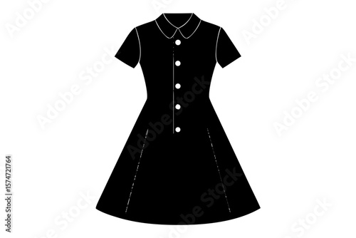 Elegant black dress with buttons silhouette vector illustration