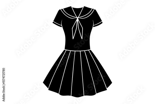 Sailor style dress with tie silhouette vector illustration