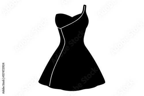 Elegant one shoulder dress black silhouette vector illustration
