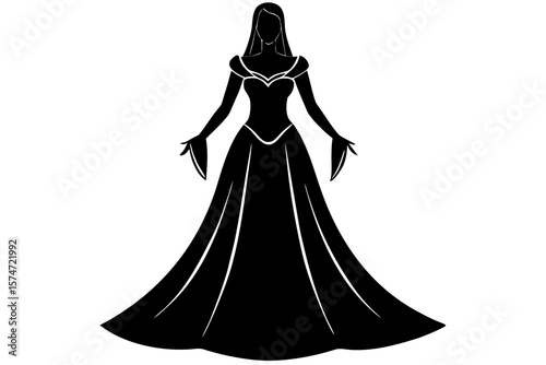 Elegant woman in gown full body silhouette vector illustration
