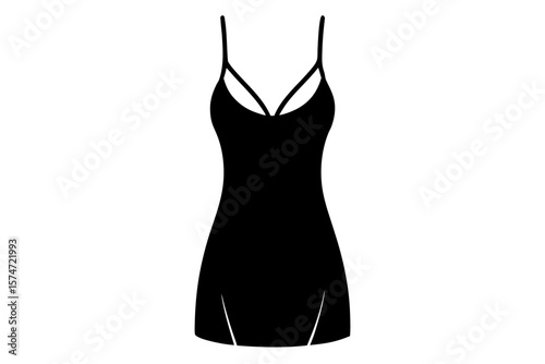 Elegant black dress with straps silhouette vector illustration
