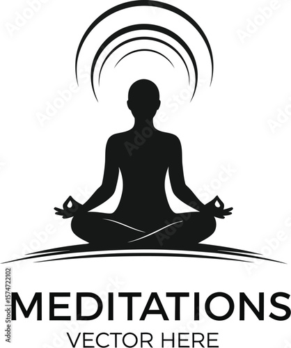 Silhouette of person in lotus position meditating with radiating circles above head