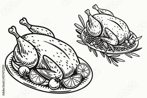 Roasted Chicken Illustrations Thanksgiving Dinner Menu Design