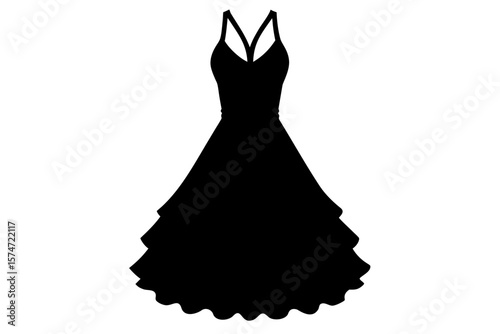 Elegant black dress with straps silhouette vector illustration