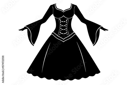 Elegant medieval dress black silhouette vector illustration
