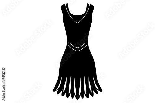 Elegant flapper dress with fringe bottom silhouette vector illustration