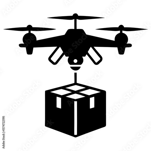 Drone delivery carrying package box silhouette vector illustration
