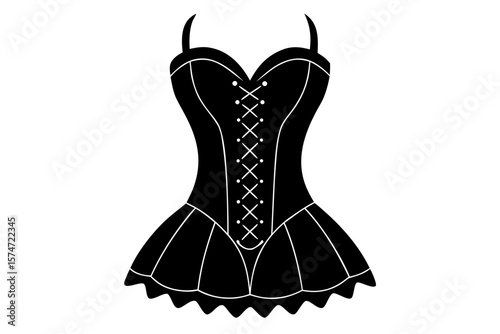 Elegant black corset dress with straps silhouette vector illustration