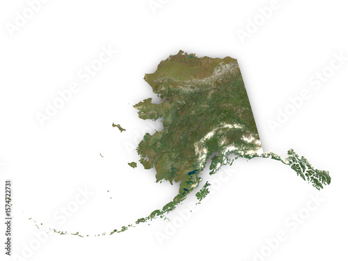 Realistic map of Alaska isolated on transparent background. Contains modified Copernicus Sentinel data 2025.