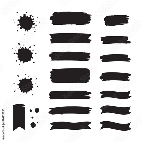 A collection of vector grunge banners and ink splash designs, perfect for vintage labels or decorative award scrolls