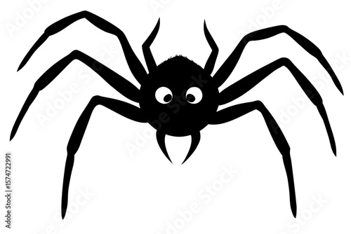 Cartoon spider with big eyes black silhouette vector illustration