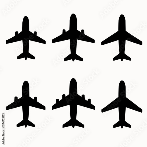 set of silhouettes of airplanes