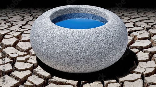 Water Bowl on Cracked Earth Symbolizing Drought and Water Scarcity