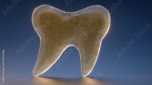Transparent Tooth Shape Illuminated on Blue Background