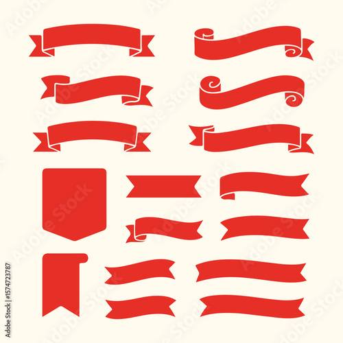 A collection of curled red ribbon banners, perfect for festive decorations or awards