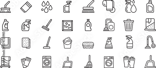 Cleaning tools and supplies icons broom