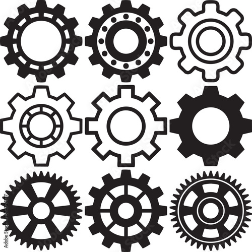 Black And White Vector Set Of Gear And Cogwheel Icons Representing Mechanical Engineering Industrial Machinery Technology And Innovation

