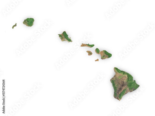 Realistic map of Hawaii isolated on transparent background. Contains modified Copernicus Sentinel data 2025.