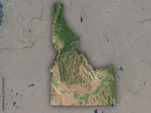 Very detailed map of Idaho with clear state borders and visible cities. Contains modified Copernicus Sentinel data 2025.