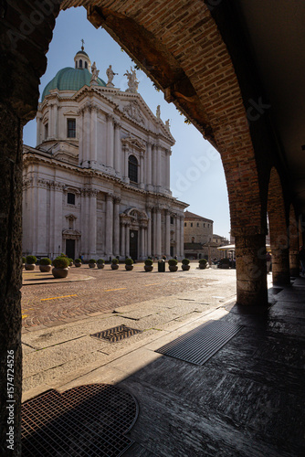 Exterior View of the New Duomo Cathedral in Brescia, Italy, in Piazza Paolo VI, Daytime