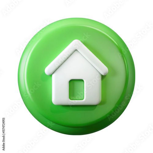 Green circle home button icon isolated on transparent background