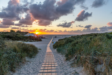 Handdoek met foto Noordzee Zonsondergang aan strand Banjaard Zeeland  © Björn Wylezich