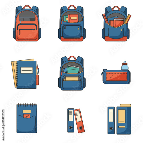 School Supplies Vector Icons Set Education Objects Collection
