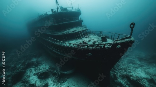 underwater ferry wreck very dark sea
