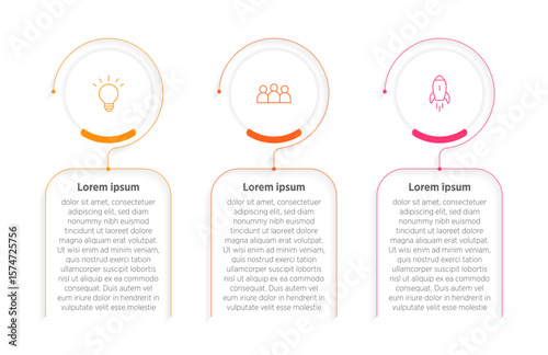 Three rectangular frames with arrows placed in horizontal row. Concept of 3 stages of strategic process. Modern flat infographic design template. Simple vector illustration for presentation.